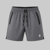 MENS GREY TRAINING SHORTS WITH SIDE POCKETS AND BACK ZIP POCKET